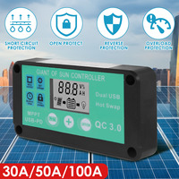 MPPT Solar Charge Controller 30A 50A 100A Dual USB LCD Display 12V 24V Solar Cell Panel Charger Regulator with Load Rv Camping
