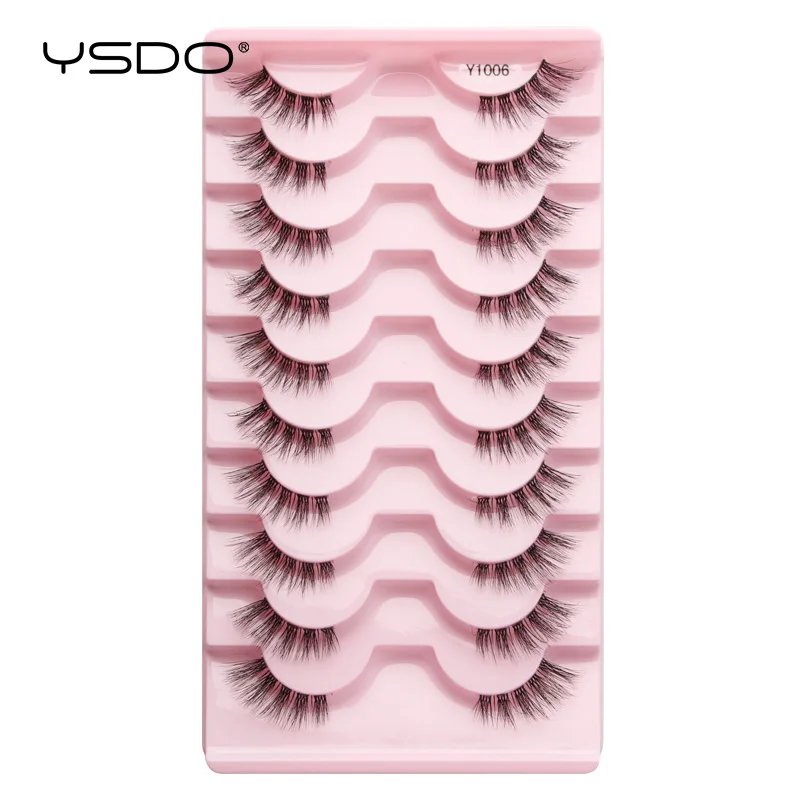 YSDO 5/10 Paar Falsche Wimpern Natürliche Lange Faux 3D Nerz Peitsche Handgemachte Gefälschte Wimpern Verlängerung Make-Up Weiche Halb Falsche Wimpern