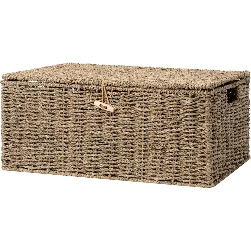 

Extra Large Wicker Baskets with Lid or Organizing, Seagrass Storage Baskets or Shelves, Decorative Box with Built-in Handles, Na