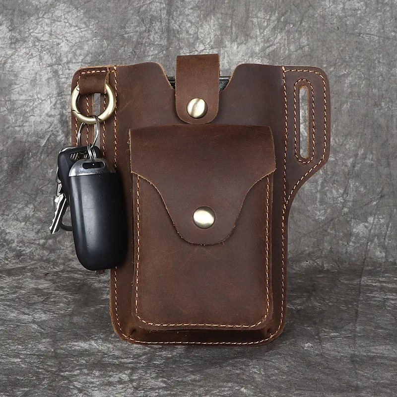 

YH3203 Crazy Horse Leather Men's Waist Bag, Genuine Leather Phone Head Layer, Cowhide Outdoor Sports Pants Waist Bag