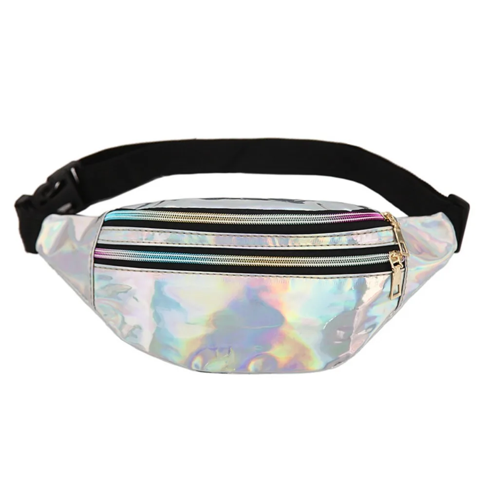Holographic Fanny Pack Hologram Waist Bag Women Belt Bag for Party Travel Laser Beach Travel Banana Hip Bum Zip Waist Bags