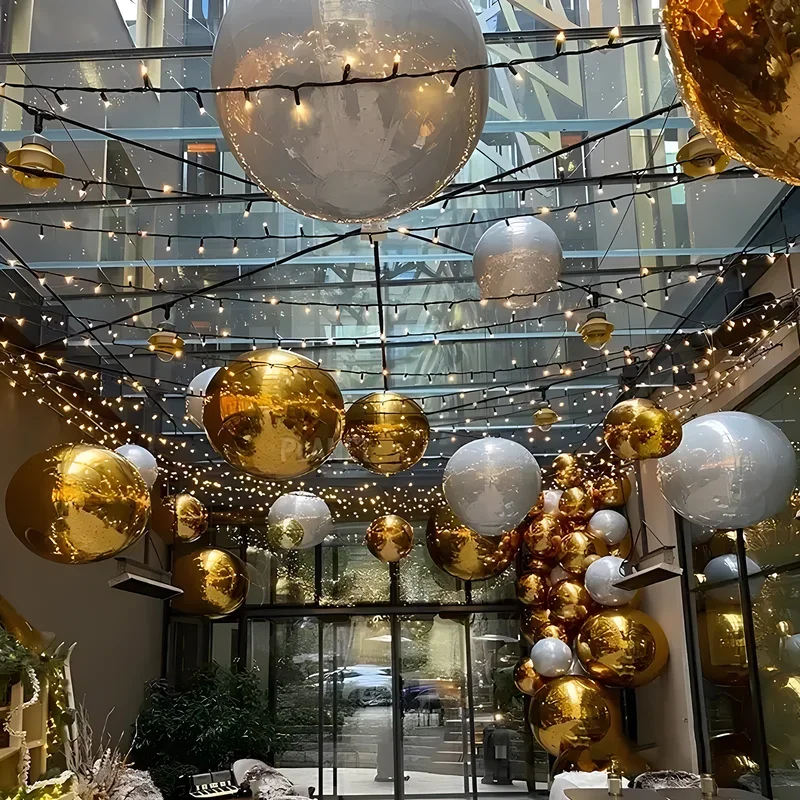 Gold Inflatable Mirror Ball Large Metallic Balls Outdoor Giant Hanging Mirror Balloons For Party Wedding Event Decoration