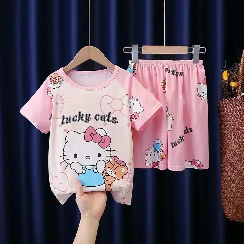 Детская Пижама Sanrio Kuromi Cinnamoroll Hello Kitty Kawaii аниме Моя Мелодия Девочка милая мультяшная Повседневная тонкая домашняя одежда