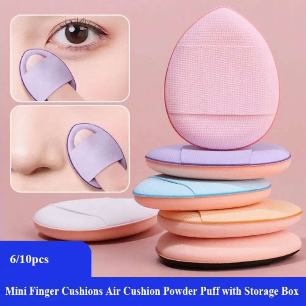 6/10 Stuks Mini Vinger Kussens Dun Met Opbergdoos Gemengde Spons Cosmetische Bladerdeeg Tweeërlei Gebruik Herbruikbare Vloeibare foundation Make-Up Tool