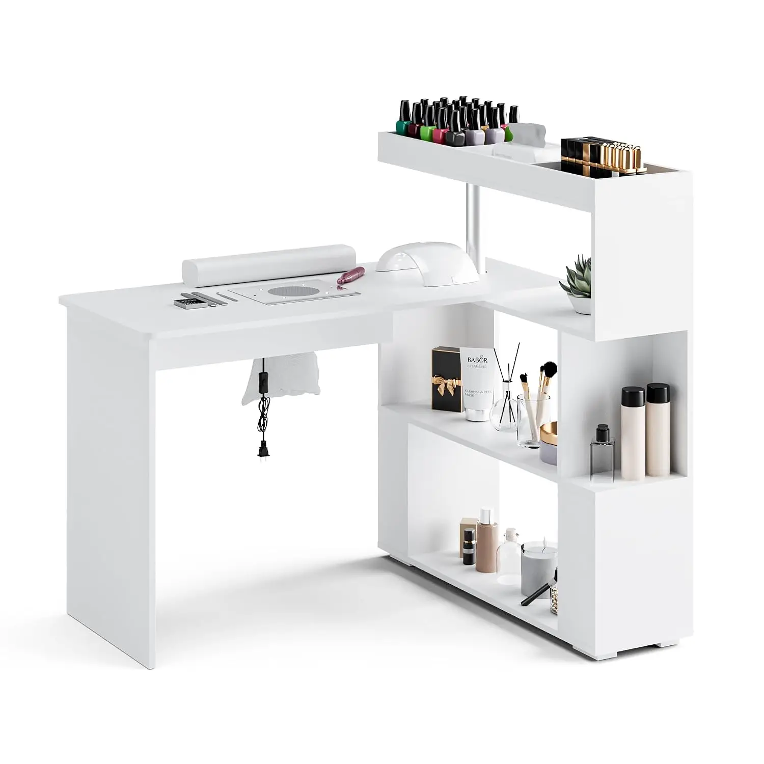 Manicure Table with Dust Collector Reversible Nail Desk White, Customized
