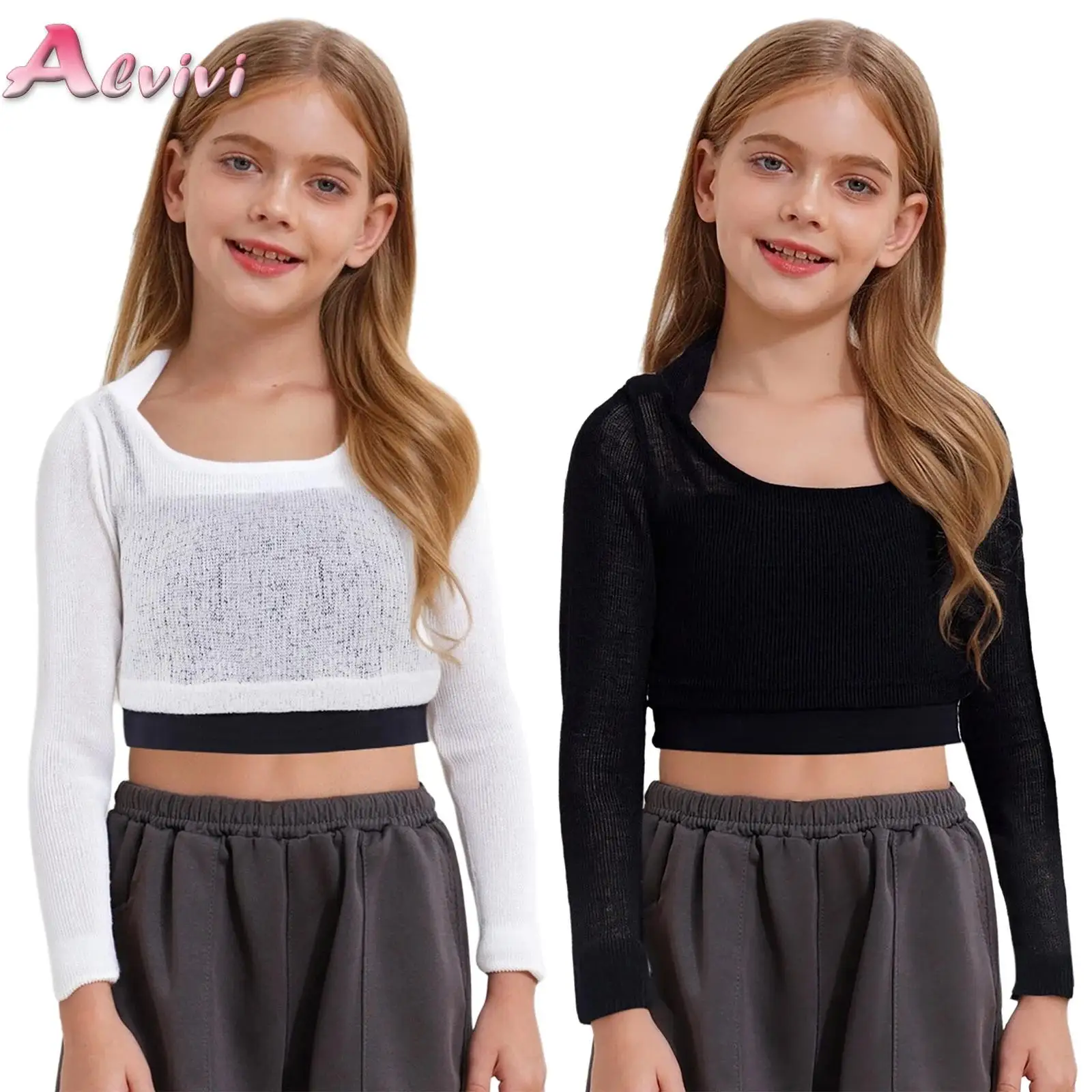 

T-shirts for Kids Girls Summer Autumn Sporty Breathable Crop Tops with Camisole Fashion Korean Style Hip Hop Jazz Dance Costumes