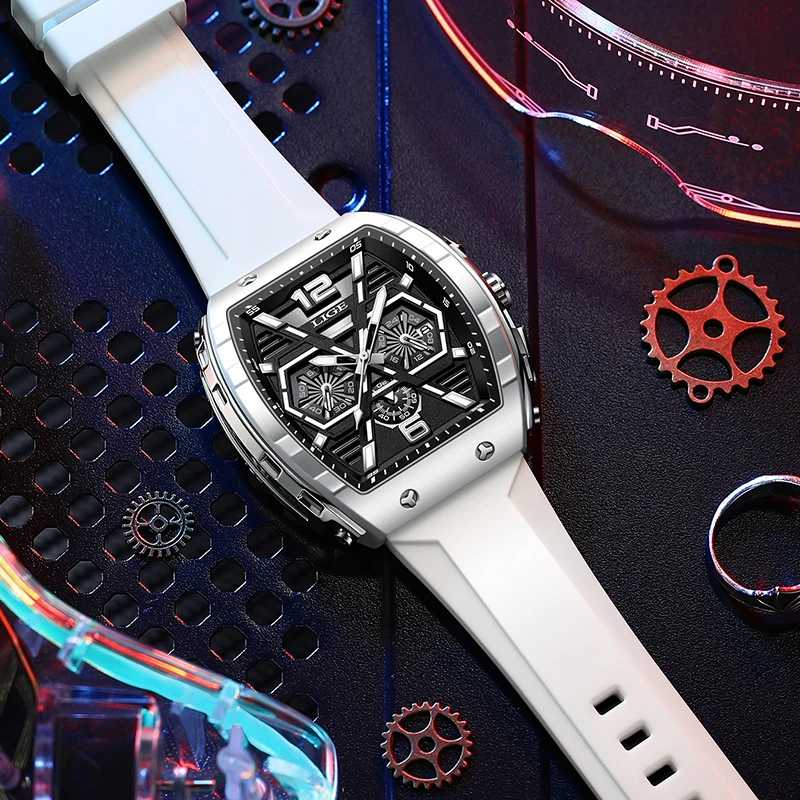 LIGE Square Man Watch Brand Luxury Fashion Silicone Strap Waterproof Quartz Watches for Men Calendar Luminoius Casual Wristwatch