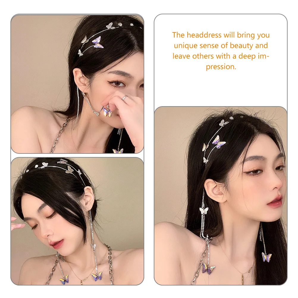 

Butterfly Tassel Crystal Zircon Headband Elegant Hair Hoop Headband for Women Wedding Party Festival Head Pieces for Woman