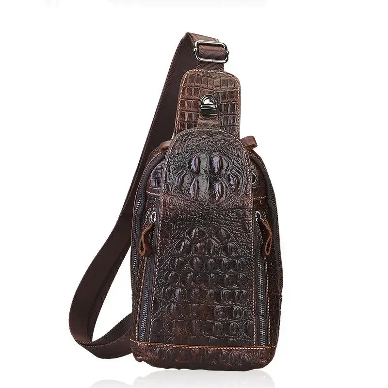 2024 New Fashion Genuine Leather Men Waist Packs Male Casual Chest Pack Alligator Casual Boy Brand Design Chest Shoulder Package