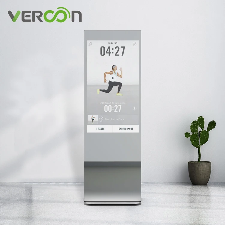 Vercon hot selling 43 inch touch screen gym workout mirror smart fitness interactive mirrors for gym Android OS