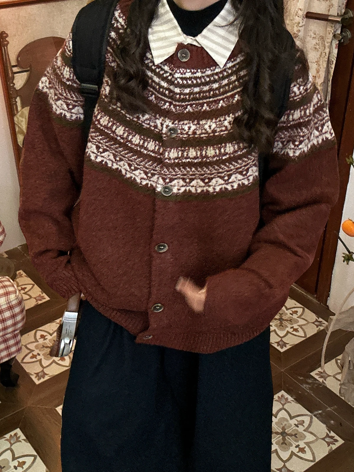 

Ladies' Casual Sle Knitted Sweater Cardigan Men's Lazy Sle Fair Isle Pattern Long Sve Open Front Knitwear Coat