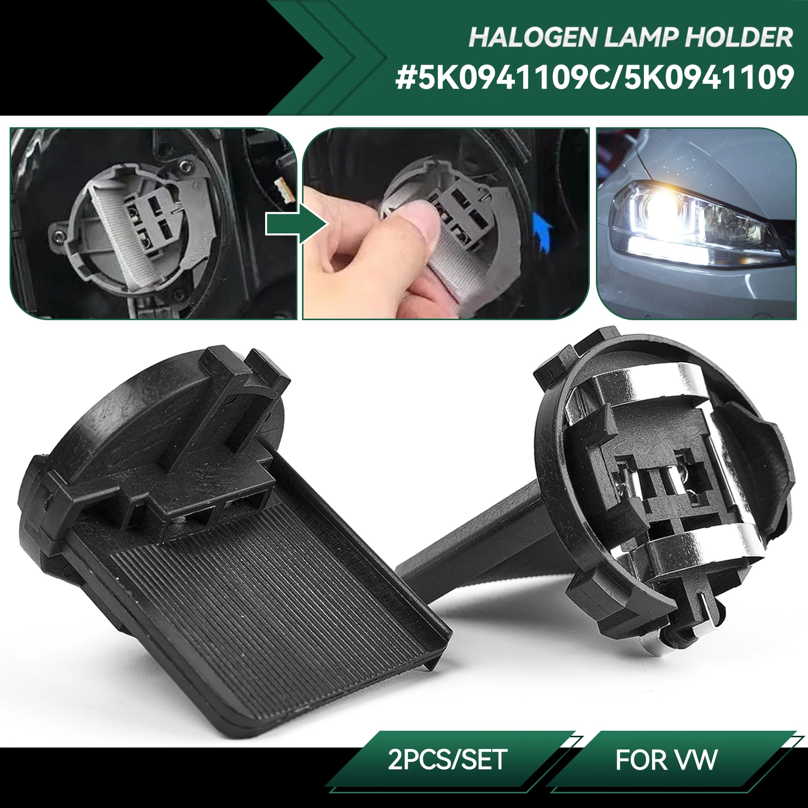 2 PC 12V H7 หลอดฮาโลเจนวงเล็บ LOW Beam ไฟหน้าหลอดไฟอะแดปเตอร์สําหรับ VW Golf 7 MK7 Tiguan Touran Sharan Scirocco 5K 0941109