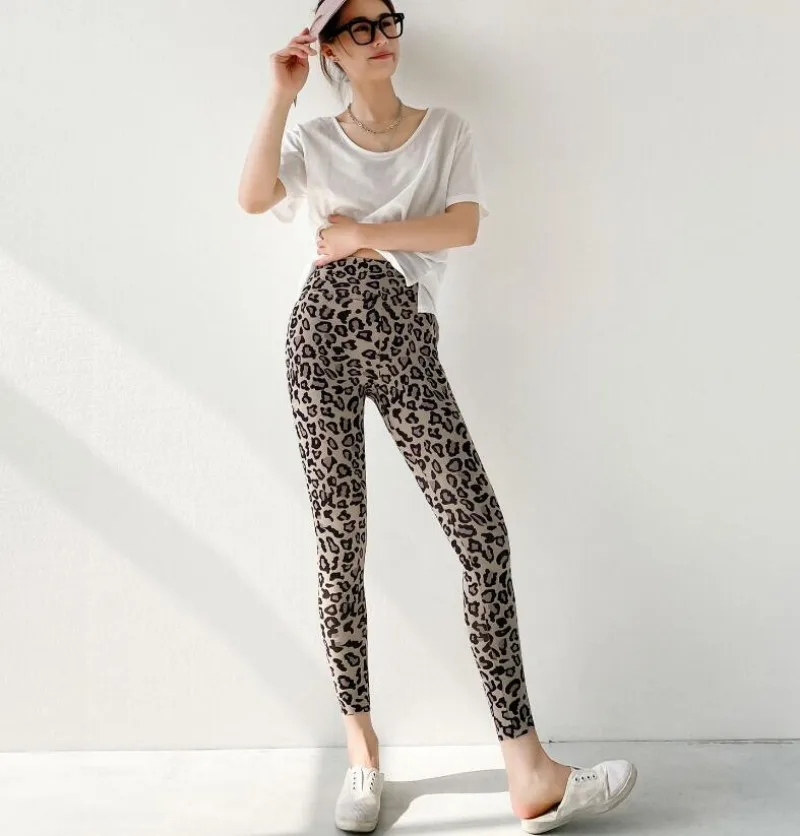 Calças elásticas de leopardo para mulheres, Leggings respiráveis, Calças apertadas Barbie Fitness, Calças casuais para exercícios