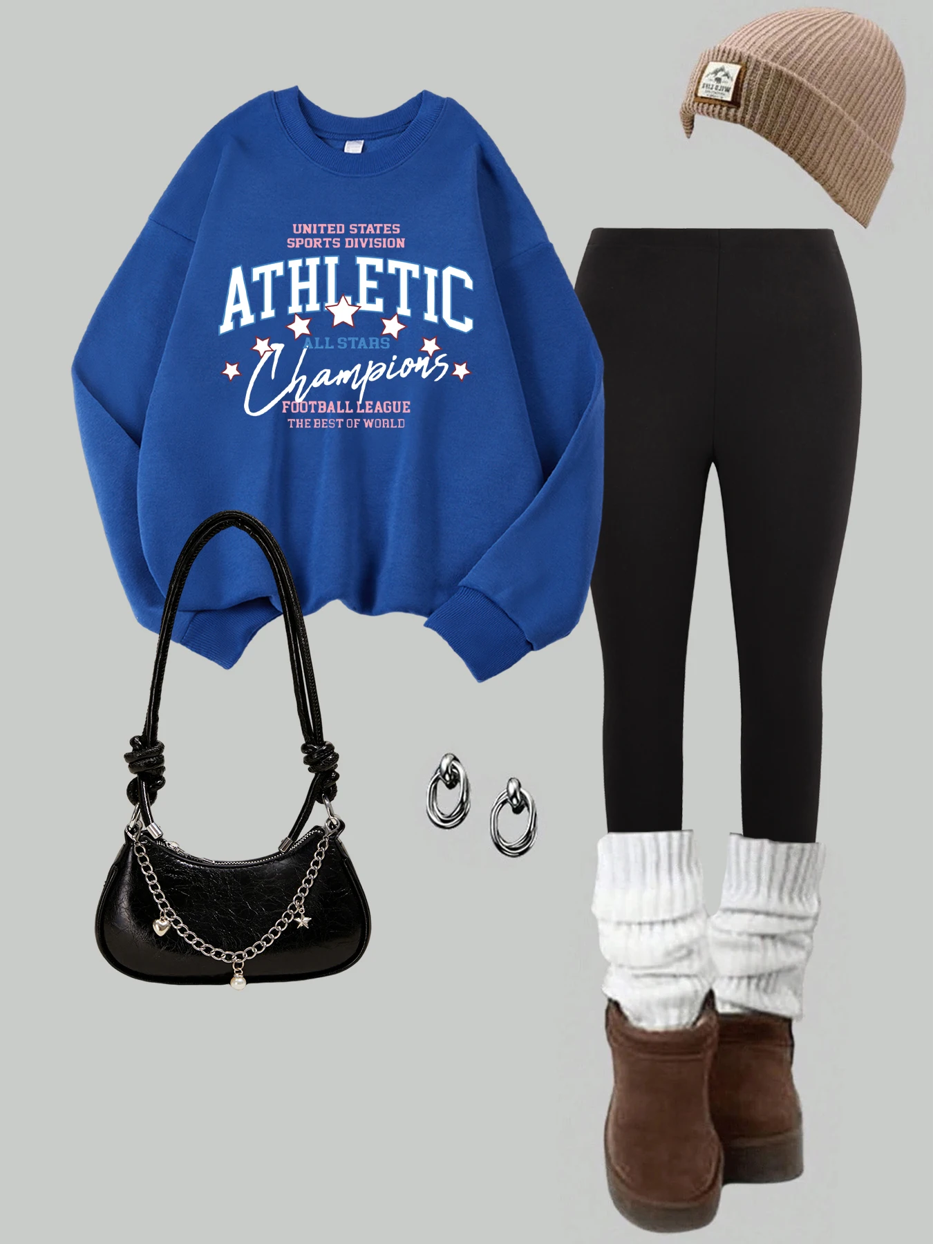 

Womens Autumn Winter Sweatshirt & Leggings Two Pieces Set Athletic All Stars Football Print Tops Street Fleece Warm Yoga Pants