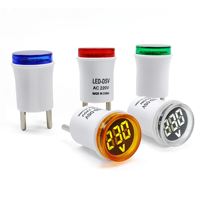 1PC EU Plug LED Household Digital Monitor AC 50V~500V Voltmeter Universal Circular Indicator Light AC220V