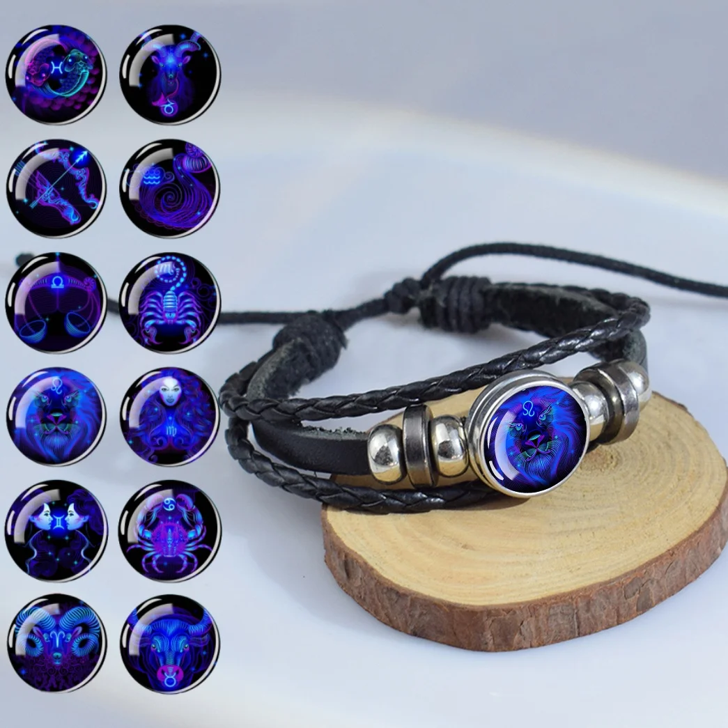 12 كوكبة قبة الزجاج اليدوية سوار قابل للتعديل كوكبة الحمل الجوزاء ليو الجدي زودياك أصدقاء هدية عيد ميلاد