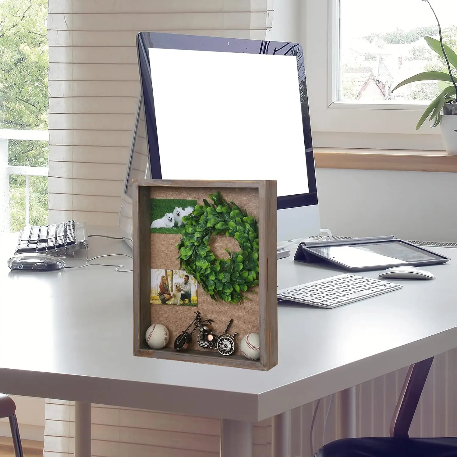 Rustic Grey Shadow Box Frame 16x20, Extra Large Deep Shadow Box with Opening Door, Big Display Case for Wedding Bouquet Memorabi