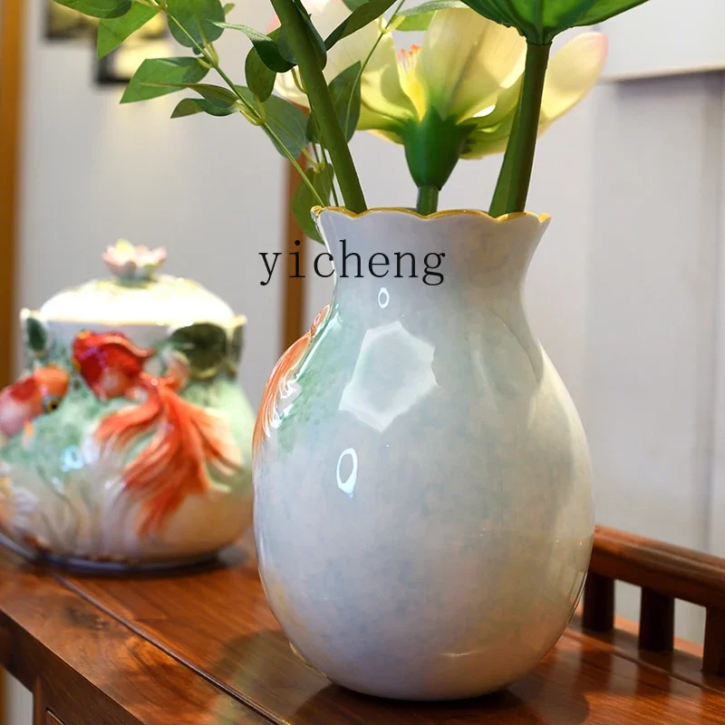 Ceramic Goldfish Vase Ornament Living Room Flower Arrangement Dining Room Decoration Office Entrance Entrance Home DecorationL2