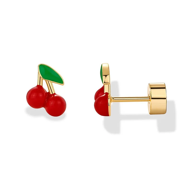 2pcs Women's Stud Earrings Cherry Plant Design, Gift Set