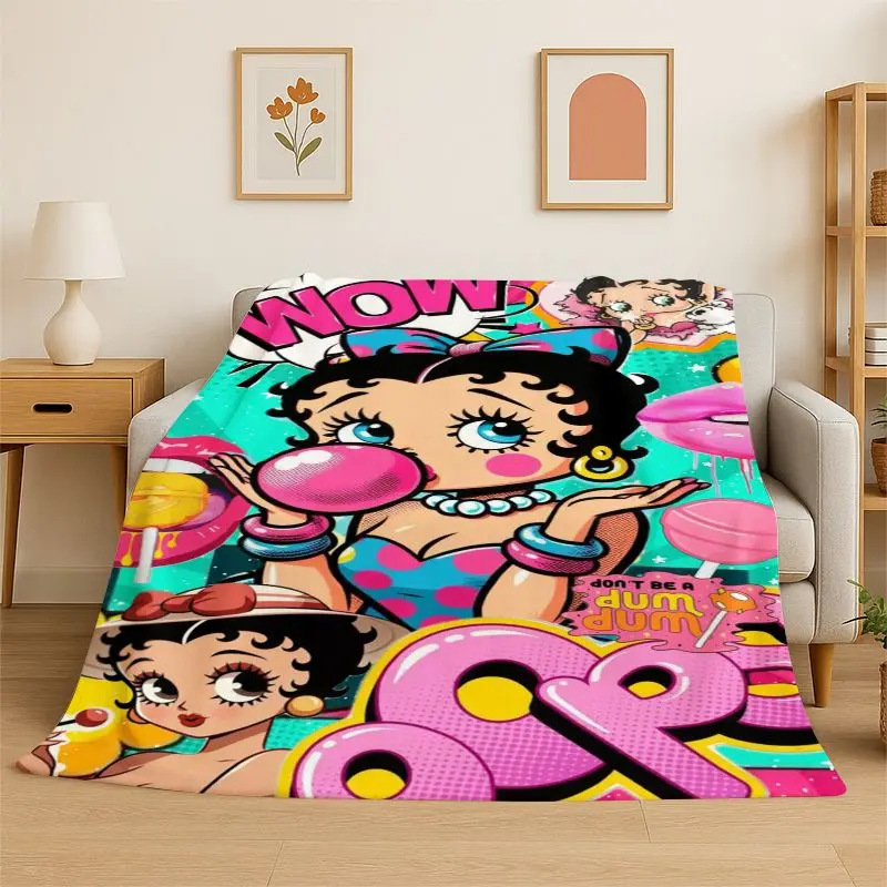 Cute B-Betty Girl B-Boop Cartoon Flannel Blanket,Ultra Soft Warm Plush Throw for Home Bedroom Bed Sofa Cover Office Picnic Gift