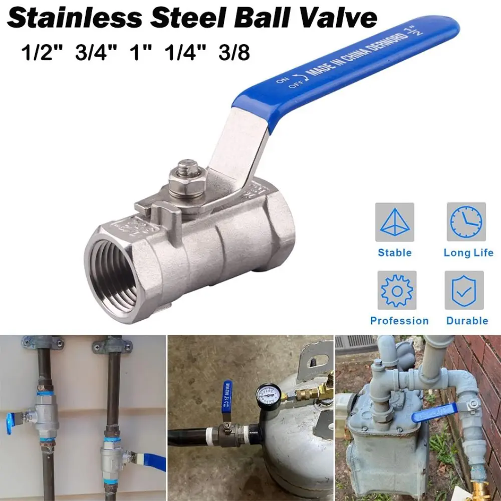 

New SS304 Stainless Steel Ball Valve 2P 1/2" 3/4" 1" 1/4" 3/8 Threaded Ball Valve High Temperature Resistance Handle Valves