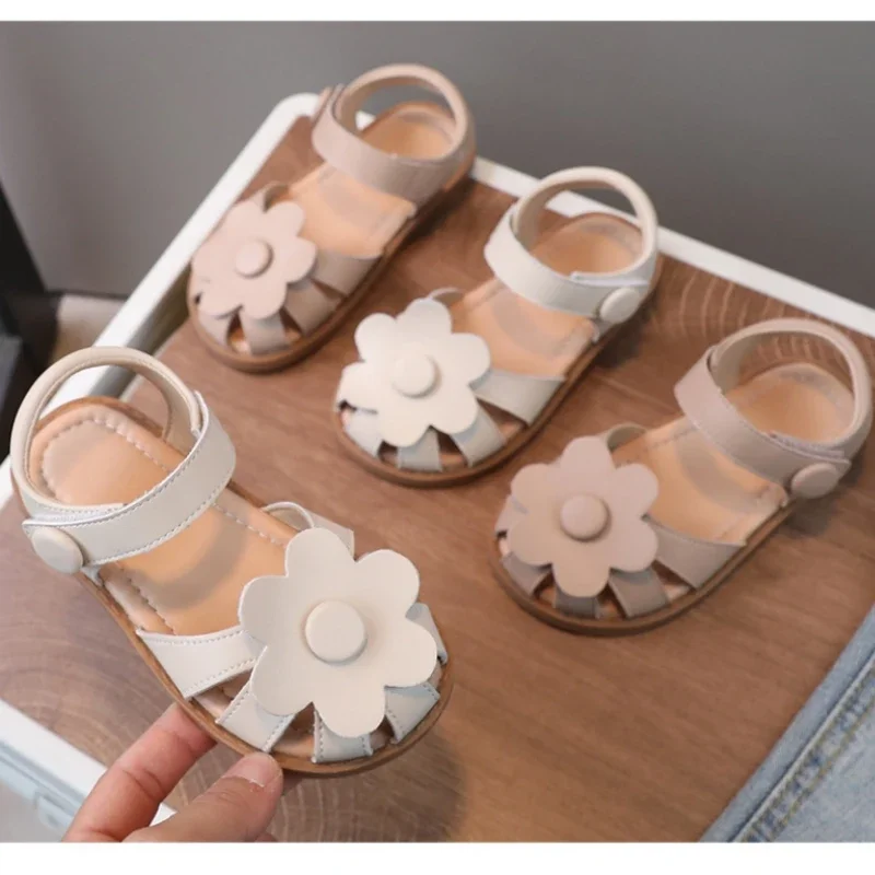 New Summer Girls Sandals Close Toes Applique Flower Children's Casual Beach Shoes Little Kids Sandals