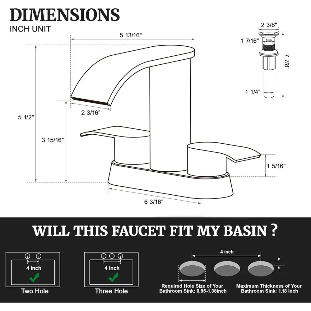 صنبور حوض برونزي شامبانيا 4 سنترات مع مقبضين واستنزاف منبثق لمركبات الترفيهية، مناسب لثقوب 3 أو 2 فتحتين #3