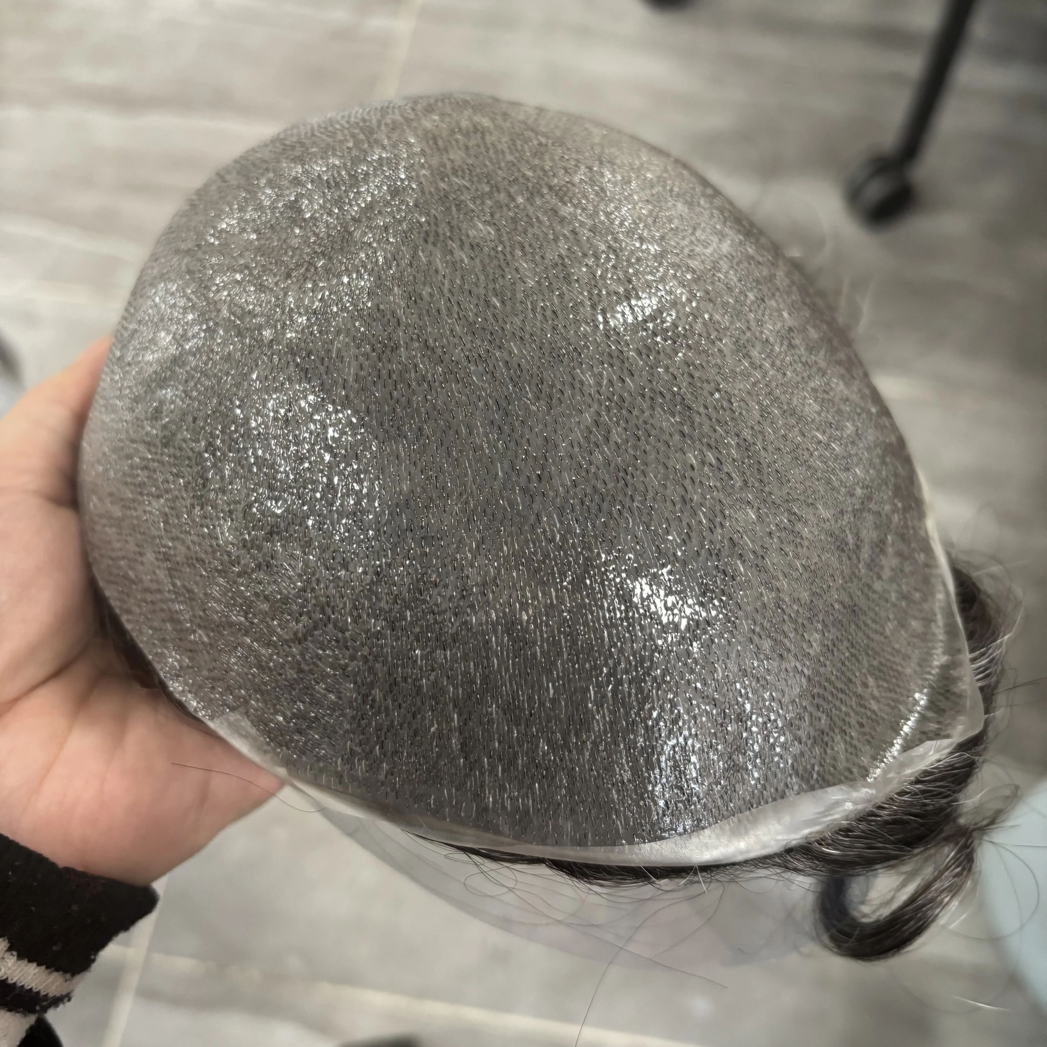 90-100 Densità Super Sottile 0.02-0.03mm Base Della Pelle Capelli Umani Vecchio Posticci Sistema Linea Sottile Naturale Grigio Marrone Uomini Parrucchino Unità