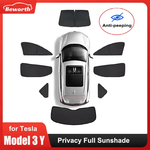 테슬라 모델 3 모델 Y 용 자동차 사이드 윈도우 차양 전체 개인 정보 보호 차양 전면 후면 유리창 유리 스크린 액세서리
