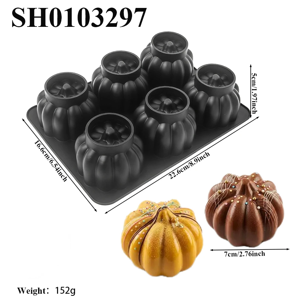 2/6-Cell Halloween Pumpkin Chocolate Mold Candy Dessert Bakeware Halloween Jack-o '- lantern Design Silicone Mousse Cake Mould