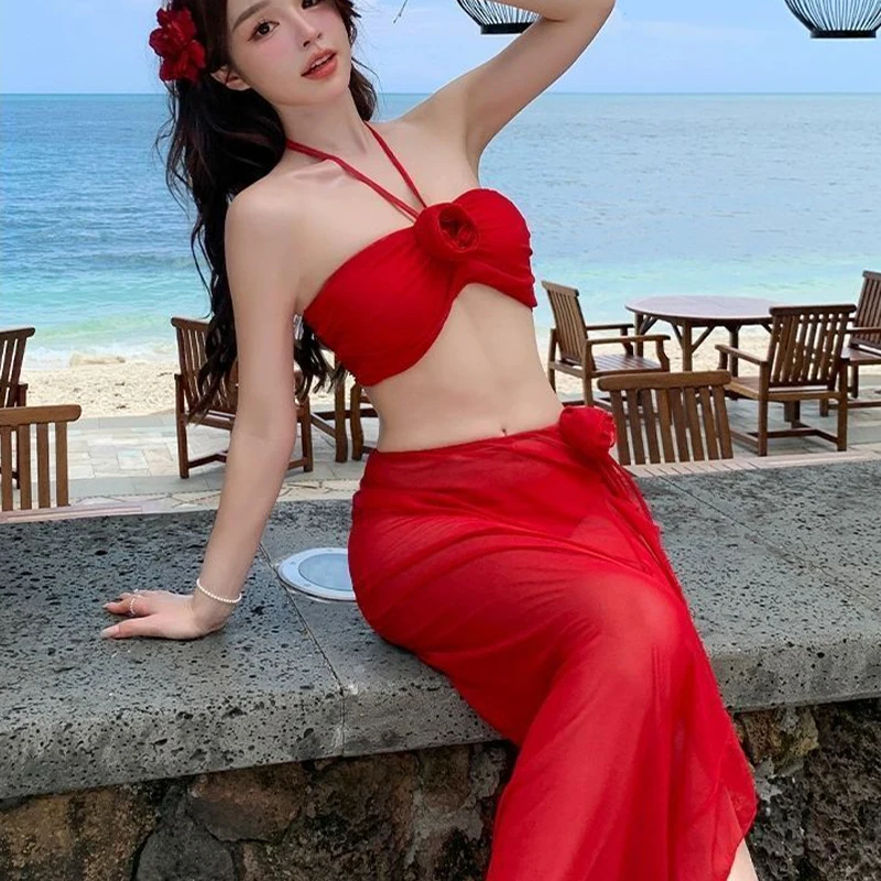 Bikini Set Invisible Push Up V Cut Small Large Bust Swimwear Summer Getaway Slimming Sexy Pure Chic Influencer Beach Resort​​