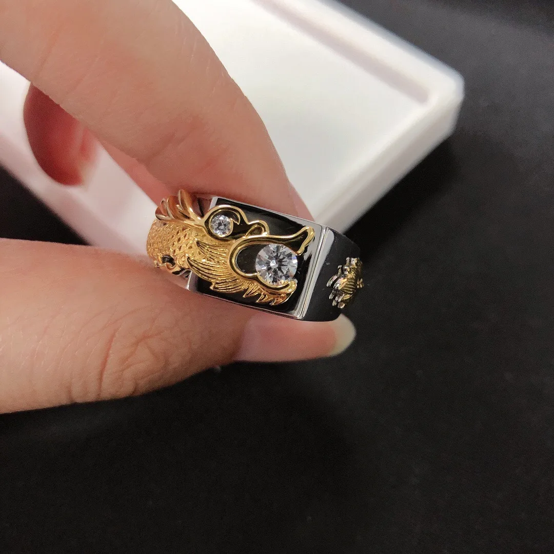 New Bold PT950 Platinum Ring for Men, Dragon-Engraved with 0.3 Carat Moissanite, Stylish Design