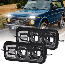 12v Led Headlight For Lada Niva 4x4 1995+ Daytime Running Lights Turn Signal Lada Fog Lamp Offroad DRL Headlamp Car Accessories