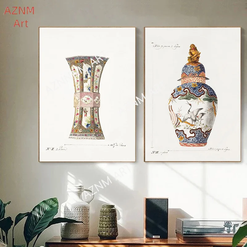 Blaue Chinoiserie-Vase, französisches Cottagecore-Dekoration, antikes Ingwerglas, Wandkunst, Toile de Jouy-Stil, Poster für elegante Innenräume