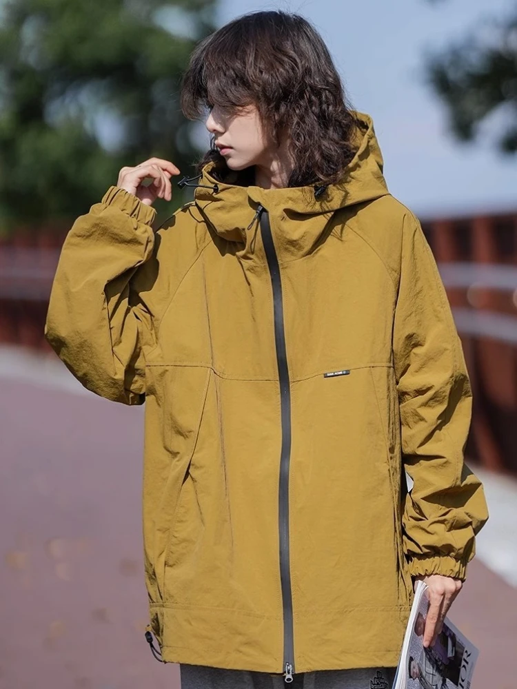 Vintage Hooded Trench Coat Outdoor Windbreaker Sweatshirt Men Women Design Sun Protection Jackets Zipper Long Sleeve Lace-ups