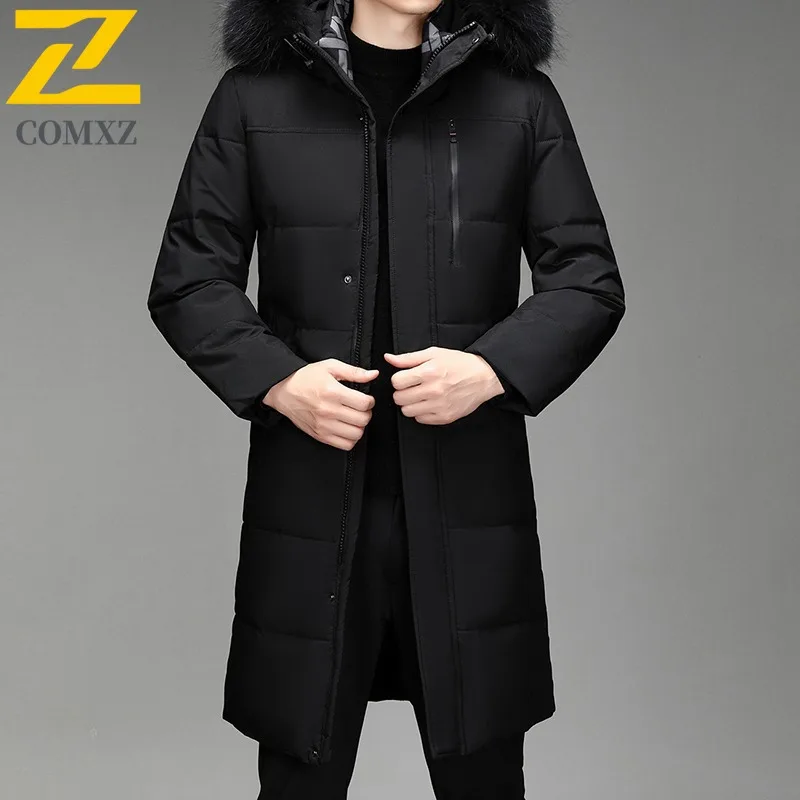 Maxbarley 2025 Winter Warm Puffer Coat Men Luxury Thick Fur Collar Hooded White Duck Down Padding Coat Snow Ski Long Down Jacket