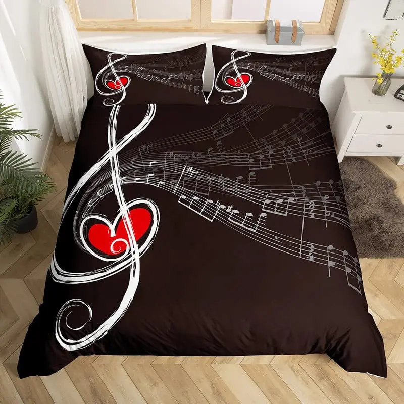 Music Notes Duvet Cover King Queen Glittering Guitar Musical Instrument Bedding Set Starry Comforter Cover Galaxy Quilt Cover