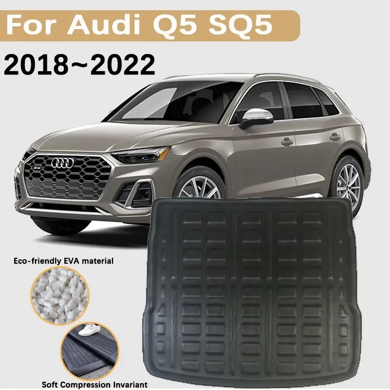 Car Trunk Floor Mats for Audi Q5 SQ5 MK2 FY 2018~2022 Waterproof Carpet Easy Clean Rear Storage Pad EVA Material Car Accessories