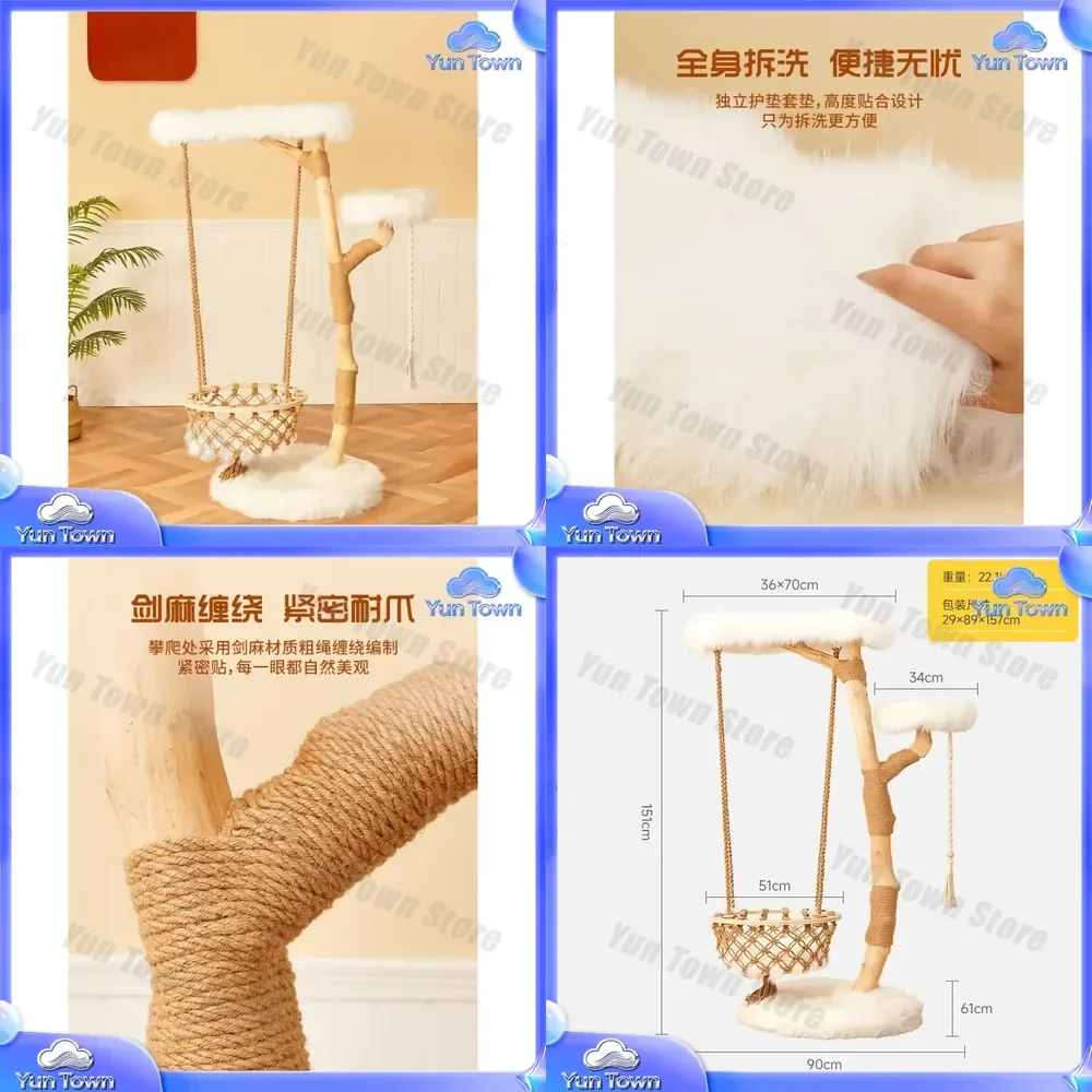 Cat Climbing Frame for Cats Villa for Large Cats Handmade Solid Wood Cat Tree with Cradle and Jumping Platform