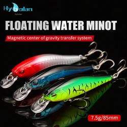 HYBOLAN Hard Bait Fishing Lure Floating Minnow Crank Wobbler Artificial Bait Treble Hooks Swimbait 7.5g/85mm for Bass Pike Carp