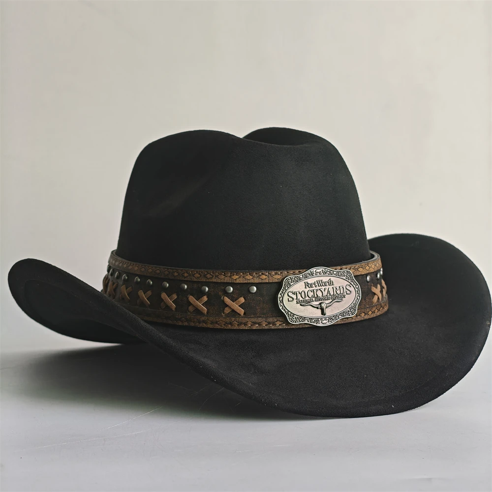 Western Cowboy Hat for Women Men with Shapeable 7.5CM Wide Brim Western Suede Hat for Cowboys and Cowgirls sombrero vaquero