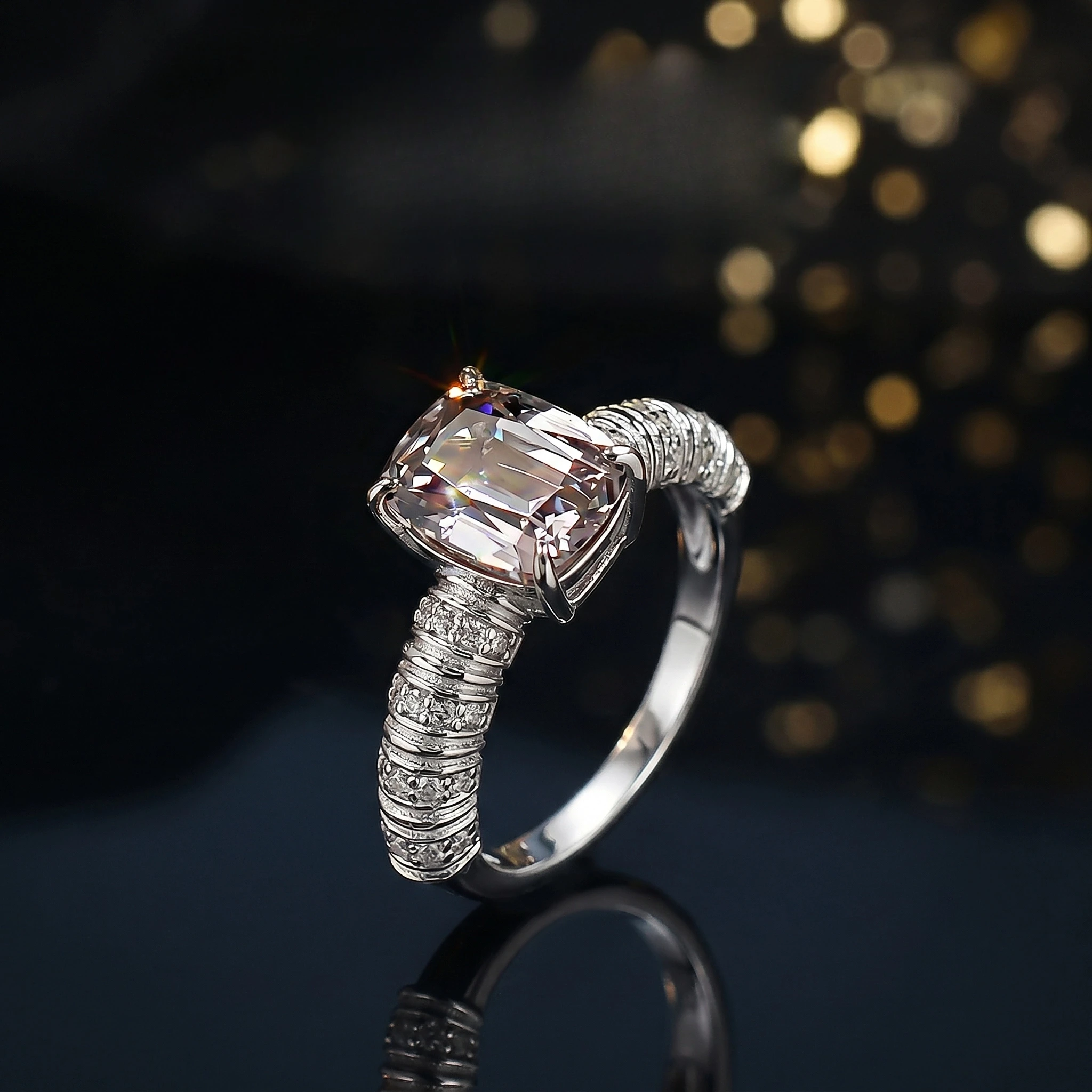 S925 silver ring with a refreshing and cool sensation, 3 carats cherry blossom powder, cultivated gemstones, daily jewelry
