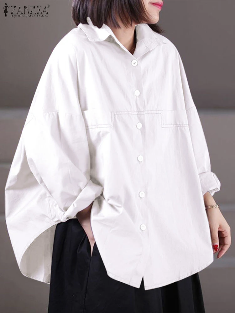 

ZANZEA Korean Fashion Shirt Women Casual Loose Long Sleeve Blouse Autumn 2024 Solid Tops Buttons Down Blusas Chemise Oversize