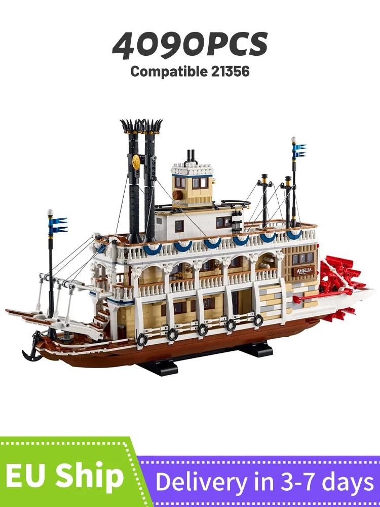 Blocs de construction créatifs pour bateaux à vapeur de rivière, 4090 pièces, compatibles 21356, modèle de bateau à vapeur, Transport, briques à assembler, jouet, cadeau de noël