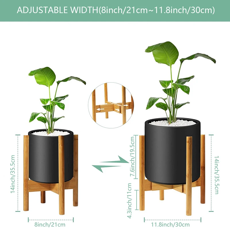 1pc regulowany stojak roślina doniczkowa z połowy wieku, stabilny uchwyt na doniczkę naturalny bambus do sadzarek, regał podłogowa stojąca (Plante