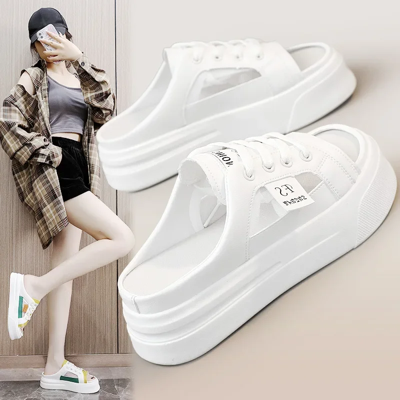 ฤดูร้อนใหม่ผู้หญิงรองเท้าแตะลําลองน้ําหนักเบาBreathableแพลตฟอร์มรองเท้าFlip Flopsแฟชั่นอเนกประสงค์สีขาวรองเท้าแตะครึ่ง