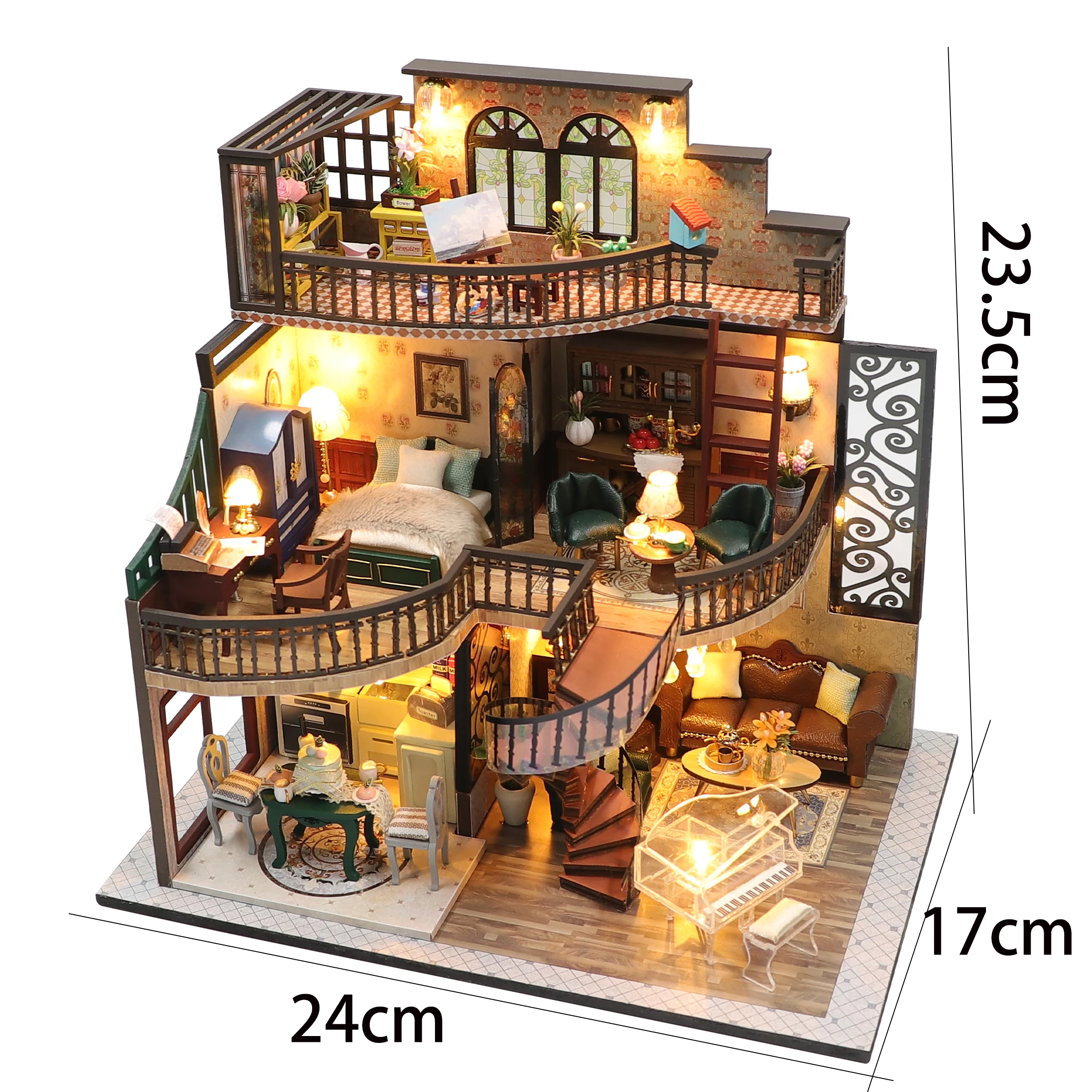 DIY Wooden Miniature Model Kit para Amigos, European Loft, Casa Doll Houses, 3D Puzzle, Dollhouse with Furniture Lights, Xmas Gifts