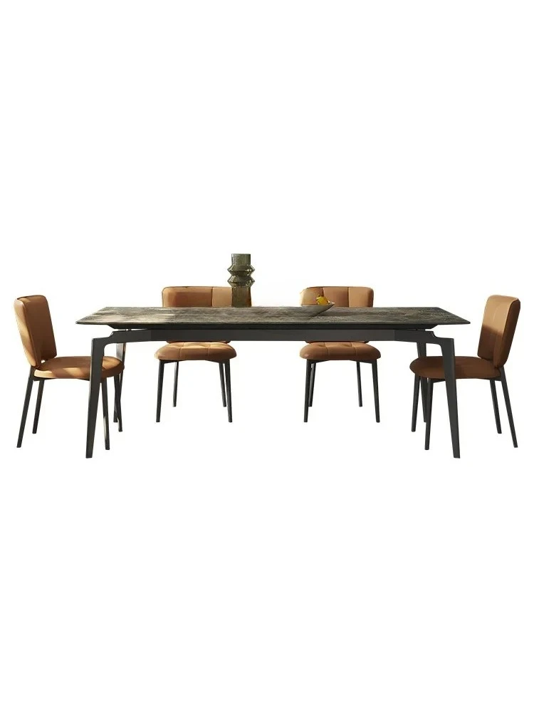 

Итальянский минималистичный обеденный стол из каменной плиты, современные бытовые обеденные столы и набор стульев, обеденный стол из черной каменной плиты