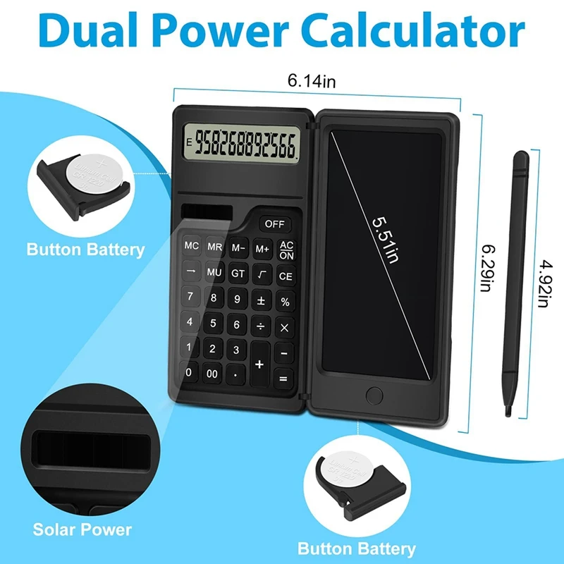 12 Digits LCD Display Calculator With Notepad Solar Desktop Calculator Portable Calculator For Office, School And Home