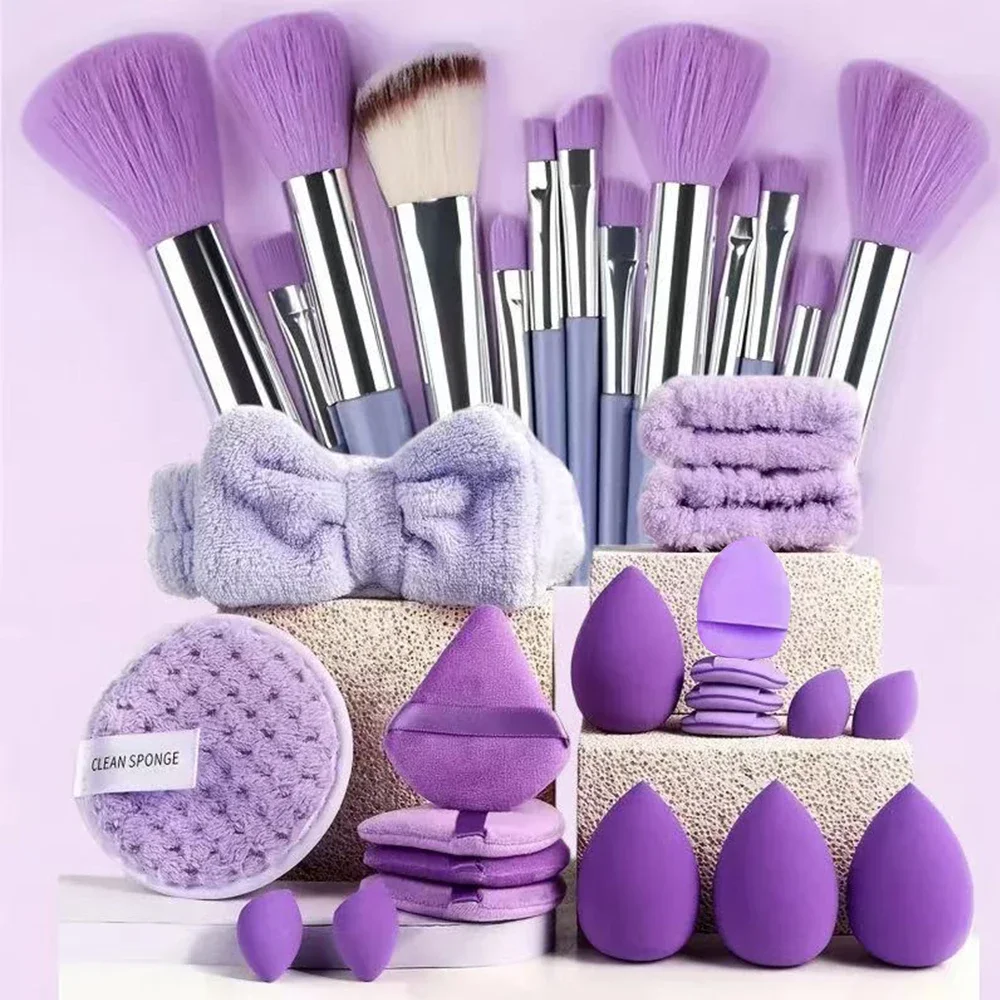Kit de maquillage de beauté, 33 pièces, grandes et petites éponges de beauté pour une application et un retrait de maquillage impeccables, ensemble complet